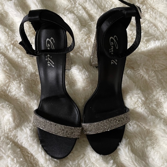CAMILLE LA VIE black strap rhinestone high heels! - Picture 2 of 4